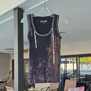 Essentials Black and Brown Embellished Sleeveless Tank Top